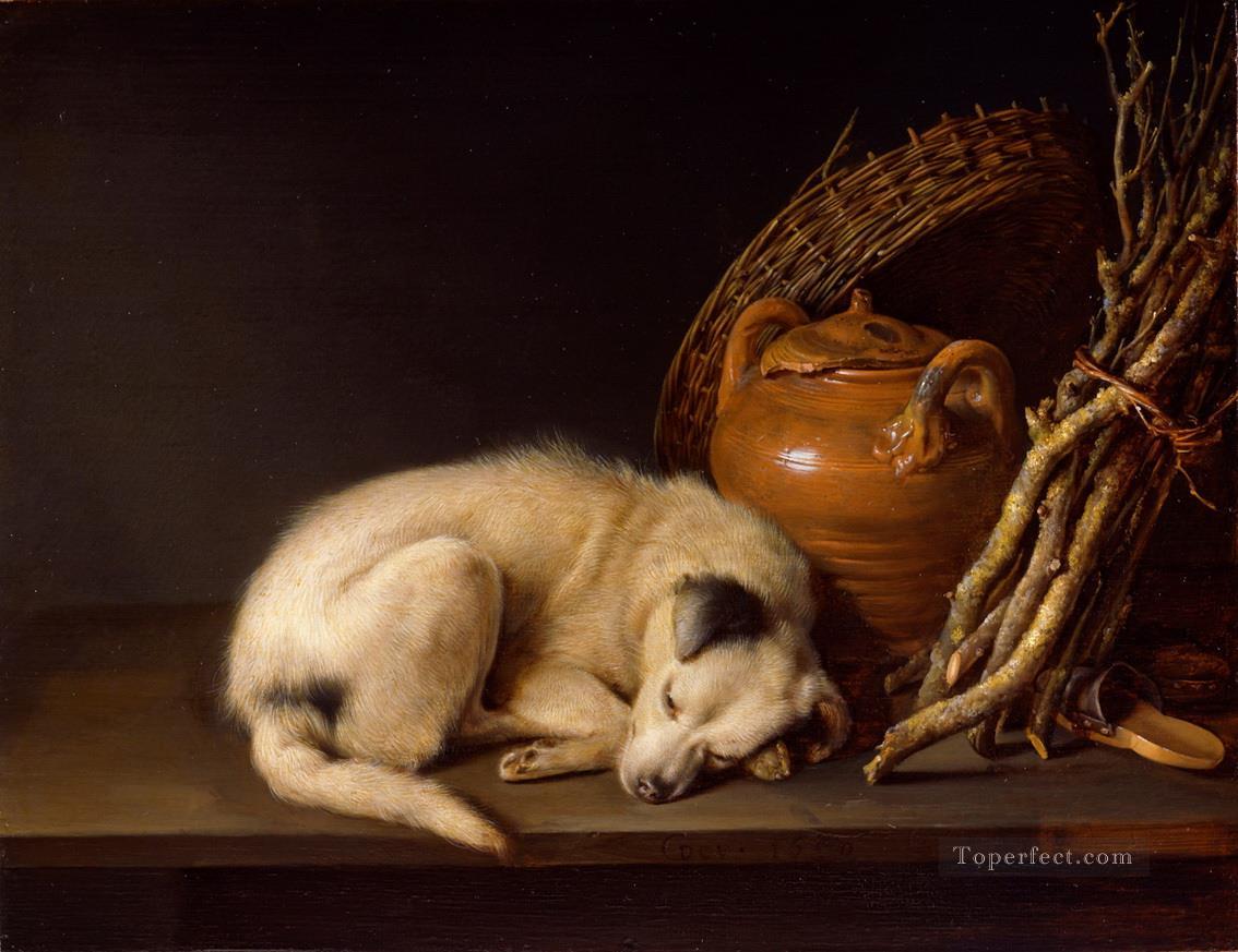 chien endormi et un pot Peintures à l'huile